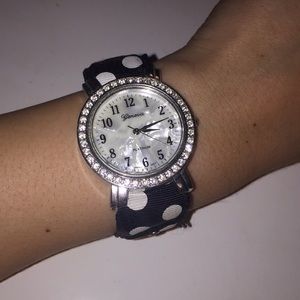 Black and White Polkadot watch with diamond face